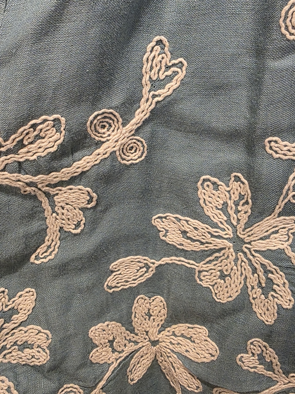 Talbots Women's Pleated Teal 100% Linen Embroidered Floral Skirt A line Size 8 - Picture 3 of 7